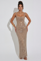 Robe Longue Scintillante Isadora champagne, vue 5