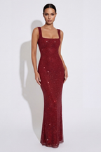 Robe Longue Scintillante Isadora rubis, vue 1