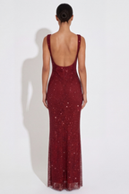 Robe Longue Scintillante Isadora rubis, vue 3
