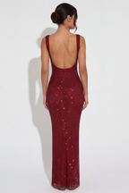 Robe Longue Scintillante Isadora rubis, vue 4