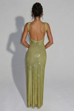 Robe Longue Scintillante Isadora émeraude, vue 2