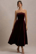Robe mi-longue Olympe en velours bordeaux bordeaux, vue produit 5