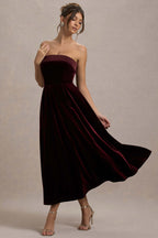 Robe mi-longue Olympe en velours bordeaux bordeaux, vue produit 12