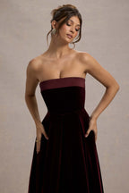 Robe mi-longue Olympe en velours bordeaux bordeaux, vue produit 9