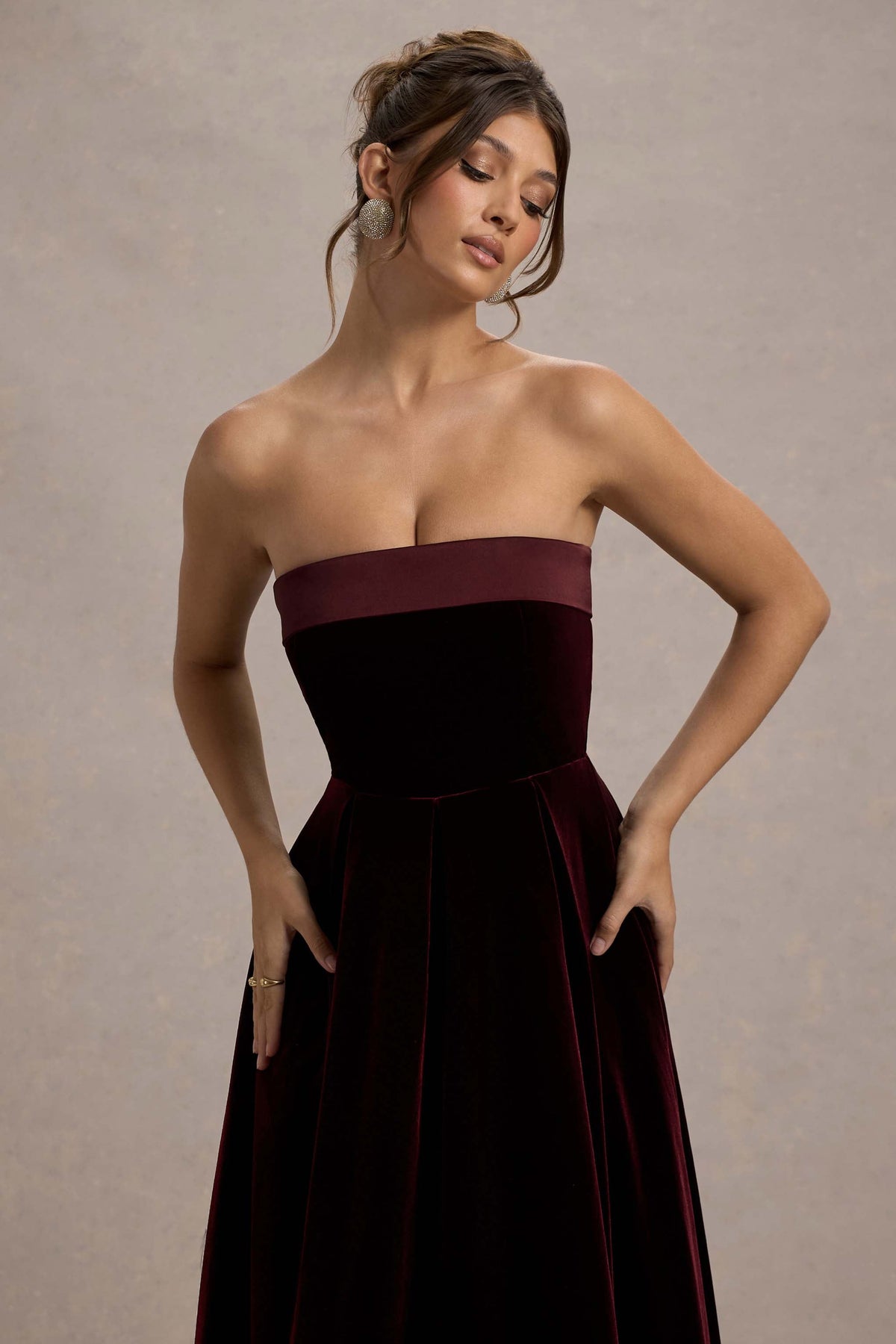 Robe mi-longue Olympe en velours bordeaux bordeaux, vue produit 9