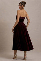 Robe mi-longue Olympe en velours bordeaux bordeaux, vue produit 11