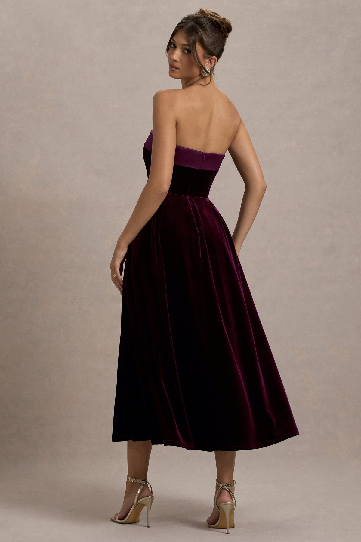 Robe mi-longue Olympe en velours bordeaux bordeaux, vue produit 18