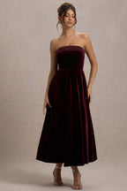 Robe mi-longue Olympe en velours bordeaux bordeaux, vue produit 10