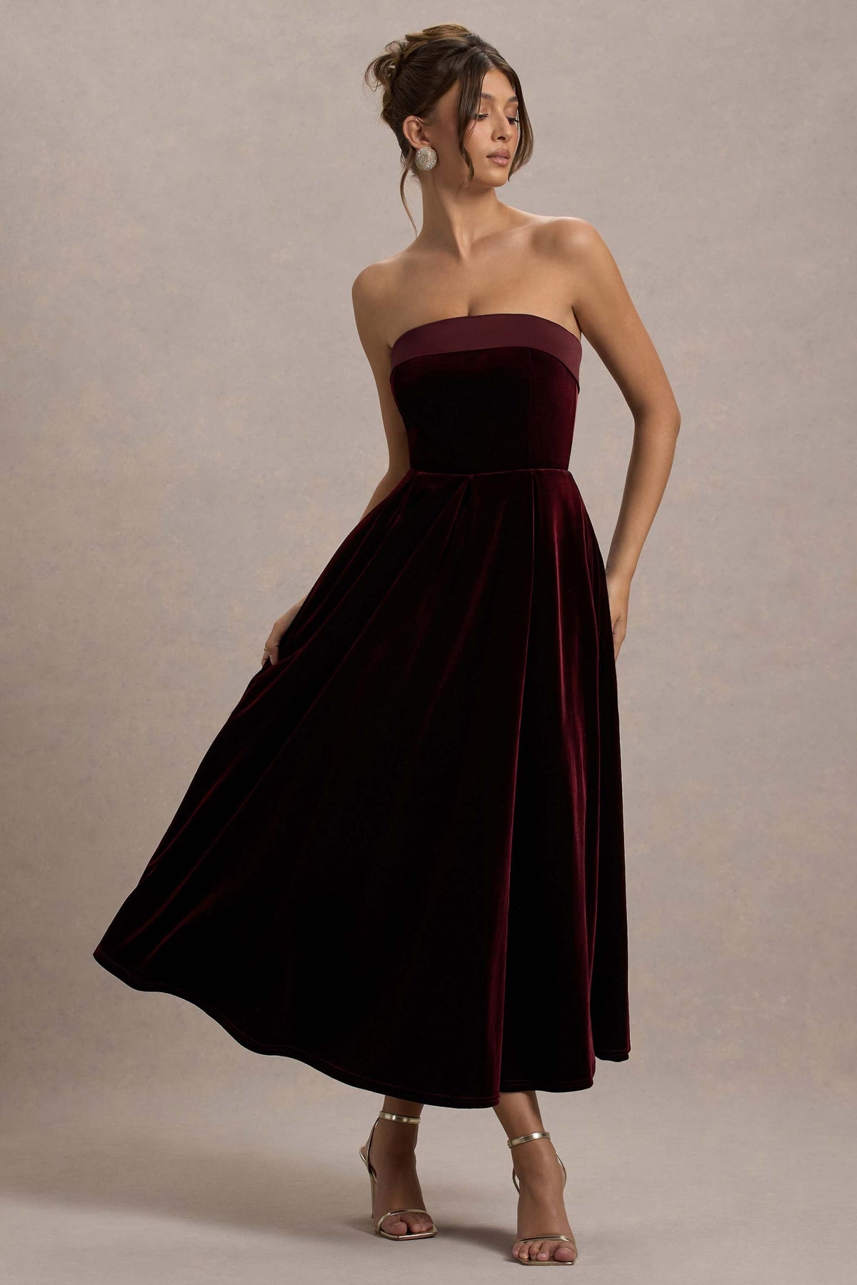 Robe mi-longue Olympe en velours bordeaux bordeaux, vue produit 17