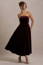 Robe mi-longue Olympe en velours bordeaux bordeaux, vue produit 13