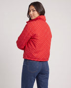 Bomber court à pois rouge Célestine, vue de dos en studio