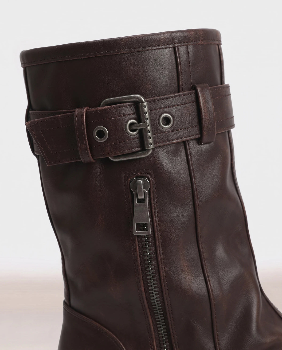 Bottes biker à guêtre superposée Xavière — Brun, packshot vue complémentaire