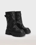 Bottes biker à guêtre superposée Xavière — Noir, paire en packshot studio
