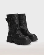 Bottes biker à guêtre superposée Xavière — Noir, paire en packshot studio
