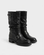 Bottes mi-mollet à boucles effet cuir Orlane — Noir, paire vue de trois quarts studio