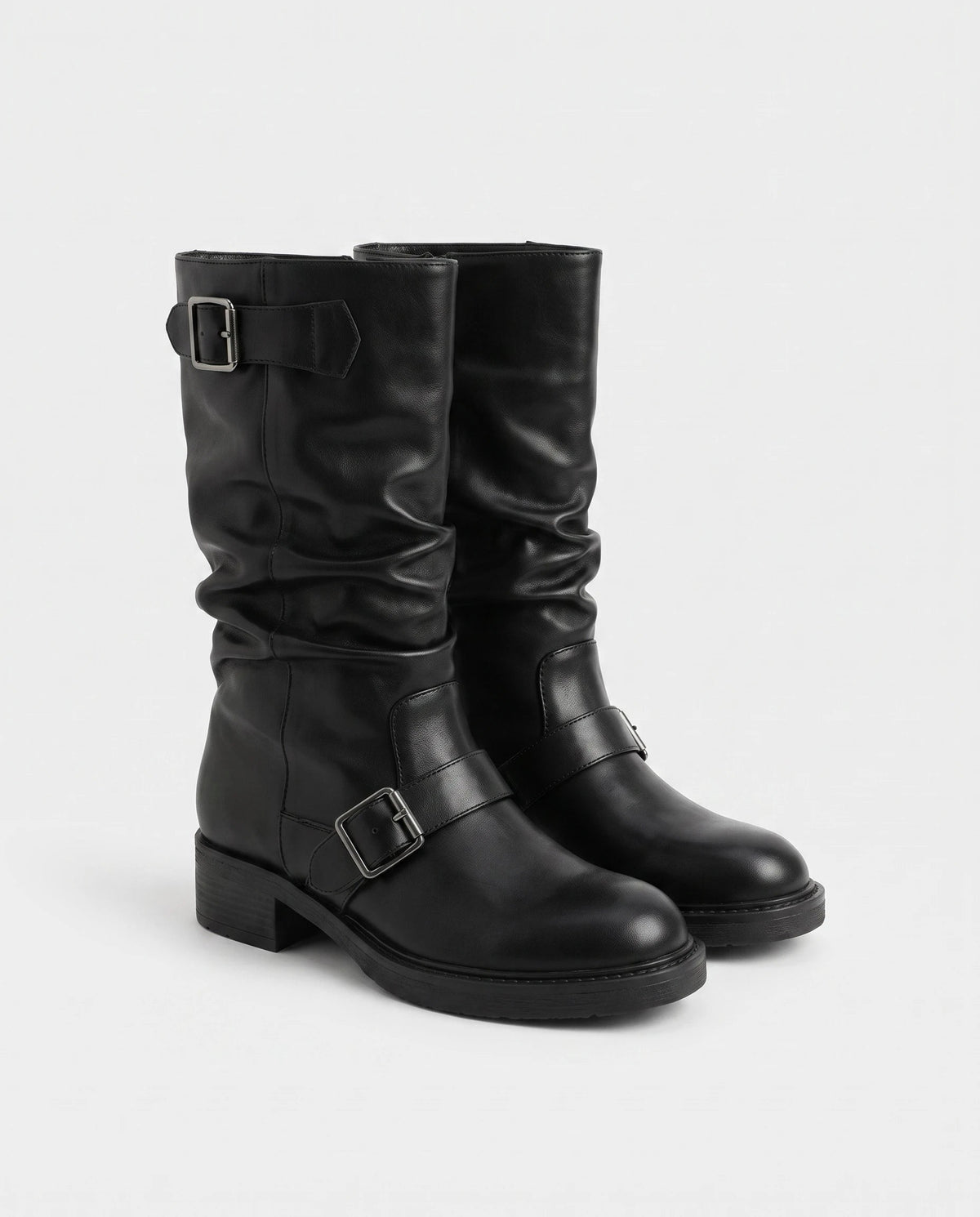 Bottes mi-mollet à boucles effet cuir Orlane — Noir, paire vue de trois quarts studio