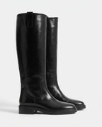 Bottes cavalières hautes effet cuir Bastienne — Noir, paire vue de profil studio
