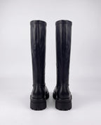 Bottes hautes cavalières en simili Baptistine — Noir, paire vue de dos en studio