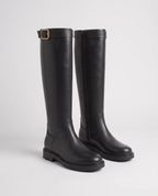 Bottes cavalieres a plateforme en simili Radegonde Noir — packshot studio