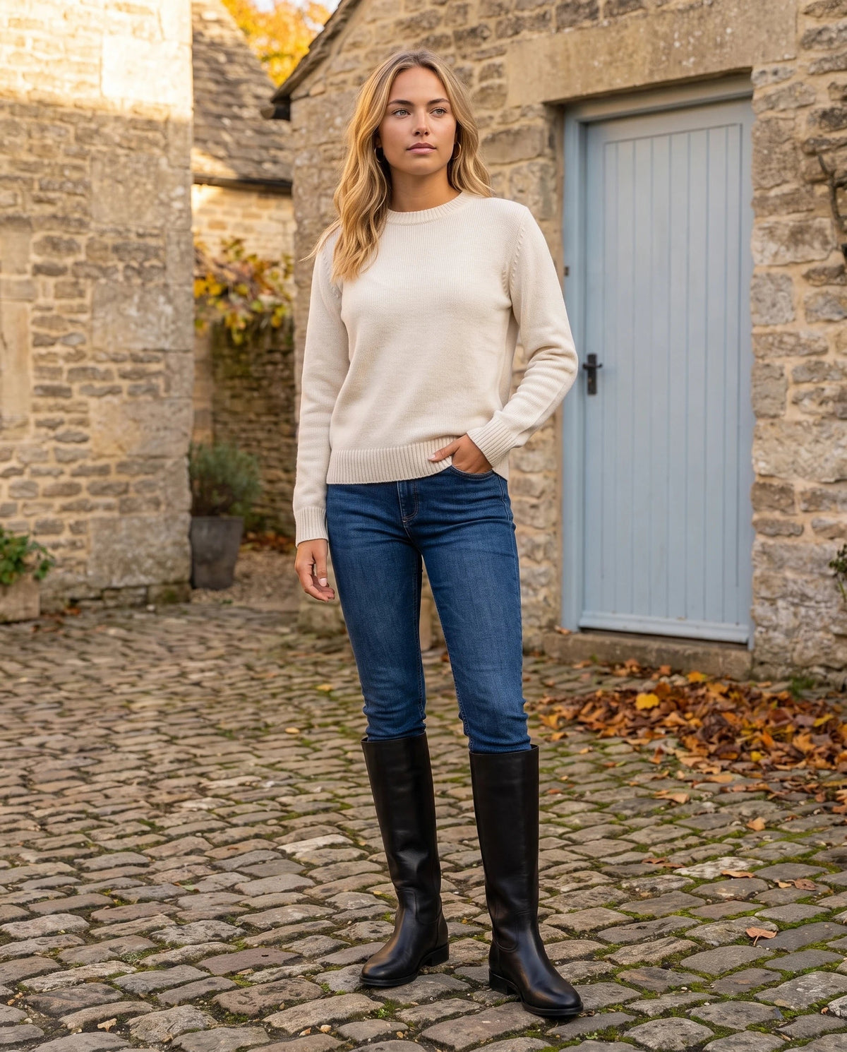 Bottes cavalieres plates en simili Ysabeau Noir — portées en extérieur