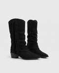 Bottes mi-mollet à franges et bout pointu Pascaline — Noir, paire vue de profil studio