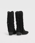 Bottes mi-mollet à franges et bout pointu Pascaline — Noir, paire vue de trois quarts arrière