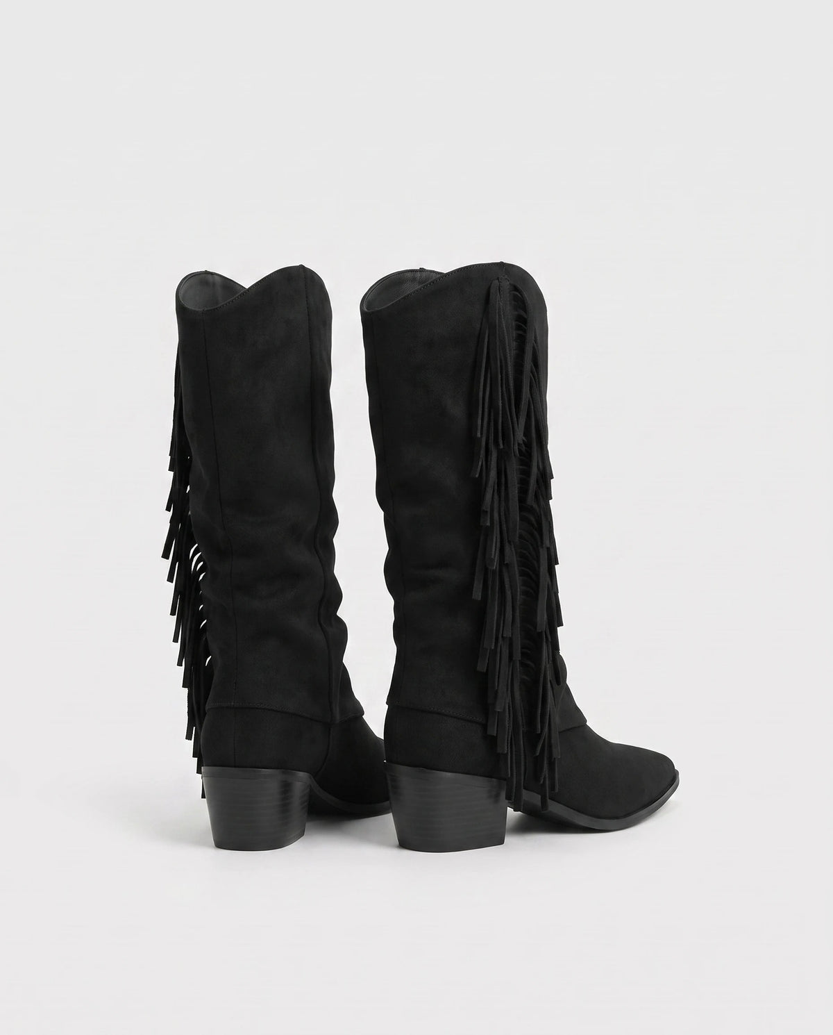 Bottes mi-mollet à franges et bout pointu Pascaline — Noir, paire vue de trois quarts arrière
