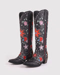 Bottes hautes western brodées à clous en simili Sabeline Noir — packshot studio