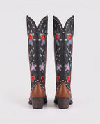 Bottes hautes western brodées à clous en simili Sabeline Noir — packshot, second angle