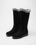 Bottes fourrées zippées en suédine Douce — Noir, paire en packshot studio