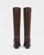 Bottes hautes a talon rond en simili Sylvanie Chocolat Foncé — packshot, second angle