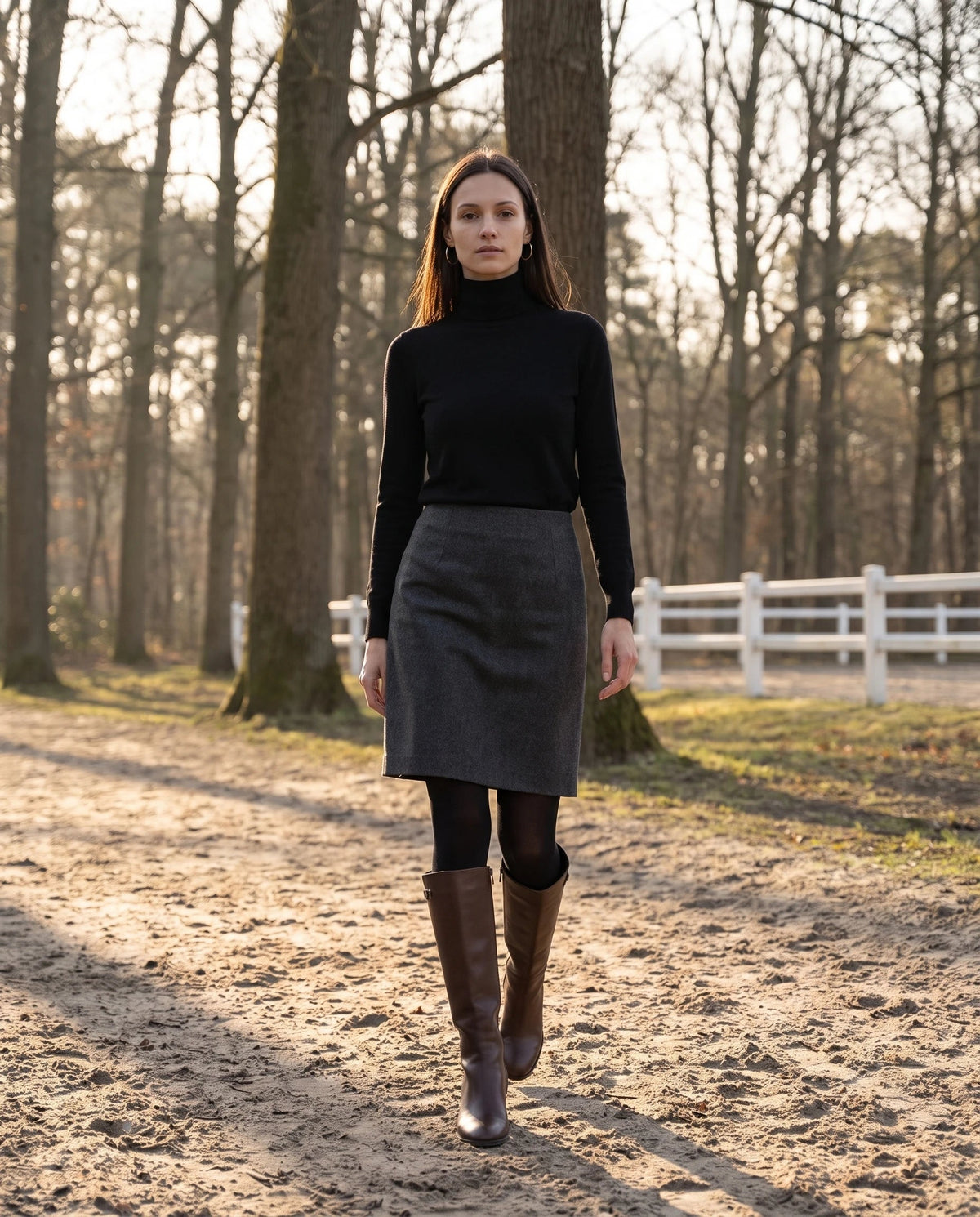 Bottes hautes a talon rond en simili Sylvanie Chocolat Foncé — portées en situation
