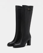 Bottes hautes a talon rond en simili Sylvanie Noir — packshot studio