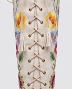 Bottes hautes lacées en suédine brodée Laurentine Écru — packshot, second angle