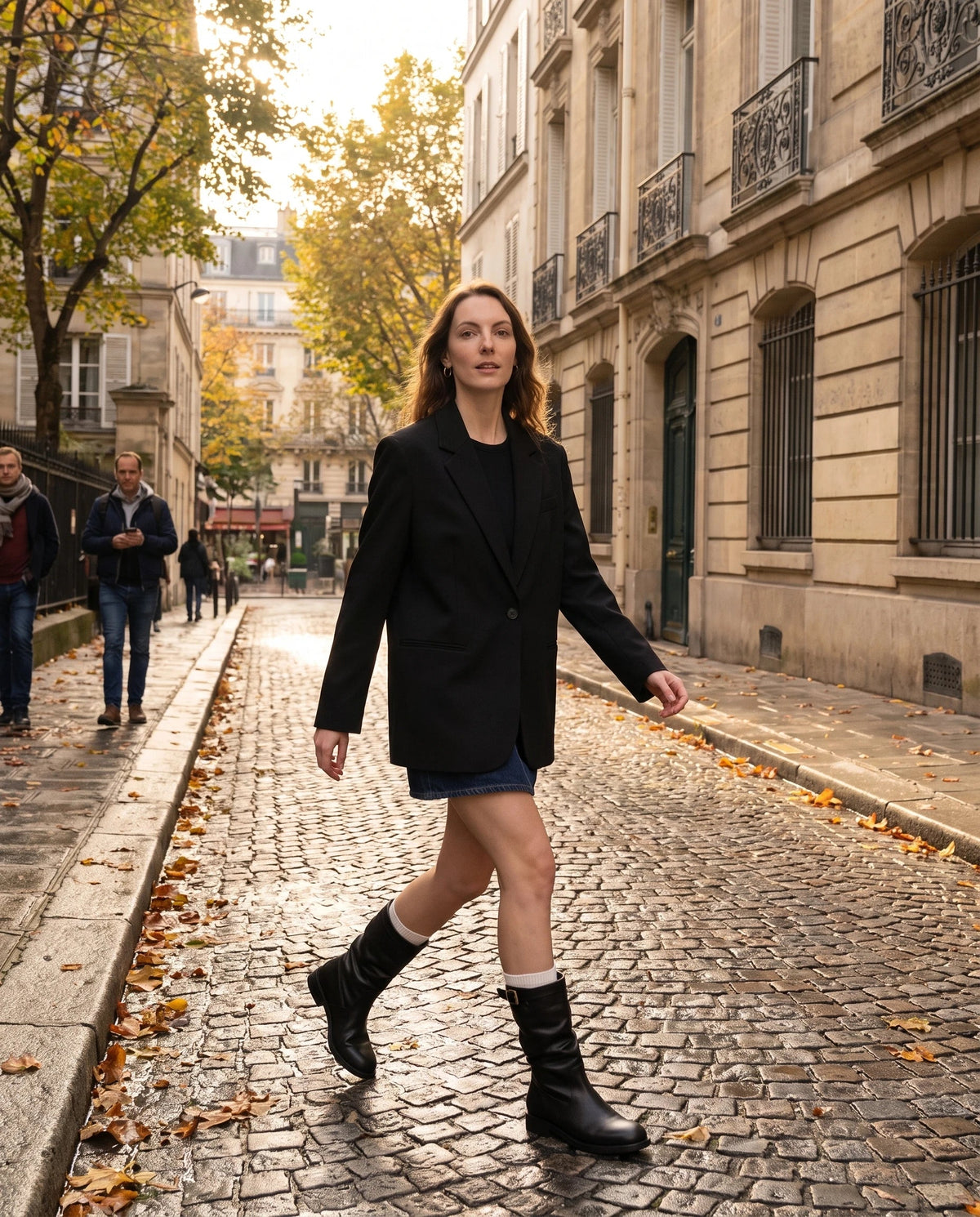 Bottes mi-mollet slouchy en simili Almire Noir — portées en situation
