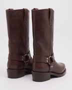 Bottes motardes mi-mollet effet cuir Irmine — Chocolat, paire vue de trois quarts arrière