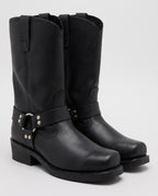 Bottes motardes mi-mollet effet cuir Irmine — Noir, paire vue de trois quarts studio