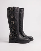 Bottes motardes hautes à boucles effet cuir Sigrid — Noir, packshot vue complémentaire