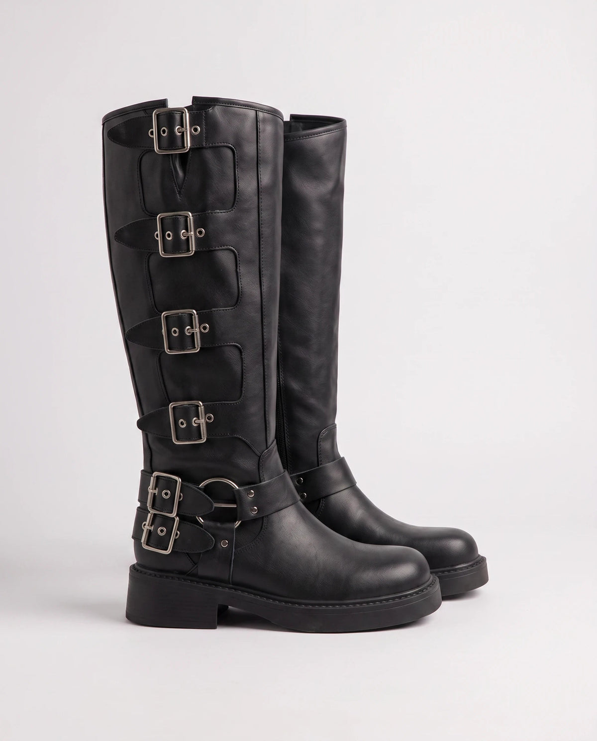 Bottes motardes hautes à boucles effet cuir Sigrid — Noir, packshot vue complémentaire