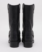 Bottes motardes mi-mollet effet cuir Irmine — Noir, paire vue de dos, couture de tige et talon carré