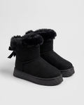 Bottes de neige à nœud et col fourrure Opaline — Noir, paire en packshot studio