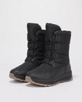 Bottes de neige fourrées à lacets Lorraine — Noir, paire vue de trois quarts en studio