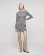 Bottes hautes à revers en simili Rosemarie — Beige, portées en plein pied studio