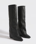 Bottes hautes à revers compensées en simili Jacqueline — Noir, paire en packshot studio