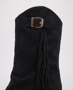 Bottes mi-mollet à revers et franges Coraline — Noir, détail de la bride à boucle dorée