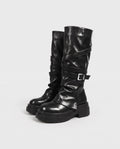 Bottes à sangles croisées et plateforme Judicaëlle — Noir, paire en packshot studio