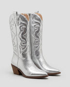 Bottes santiags mi-mollet en simili Artémise Argent — packshot studio