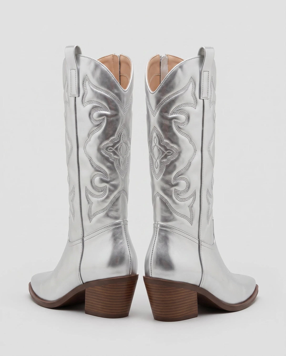 Bottes santiags mi-mollet en simili Artémise Argent — packshot, second angle