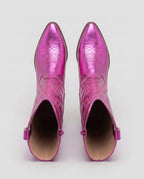 Bottes santiags mi-mollet en simili Artémise Fuchsia — packshot, second angle
