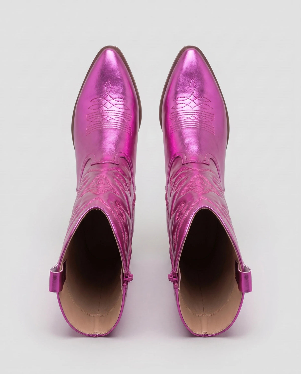 Bottes santiags mi-mollet en simili Artémise Fuchsia — packshot, second angle